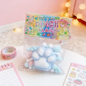 Ultra Fluffy Blue Cat Paw Squishy Toy - Cloud-Soft Texture, Slow-Rising, Non-Sticky Stress Reliever with Cute Pom Pom Decor