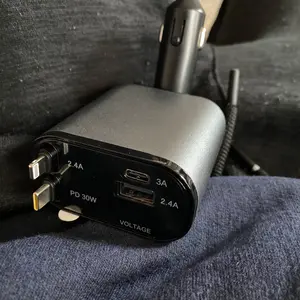 Product Review of 4-in-1 Retractable Car Charger, 100W USB-C Fast Adapter with Lightning Cable & Dual Ports for iPhone, iPad, AirPods, Samsung, Google Pixel from J**y