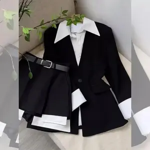 Plus Size Lightweight Spicy Women's Suit Two-piece Illusion Medium-length Jacket Top High-waisted Skirt Pants Autumn Early Se... Womenswear Overalls