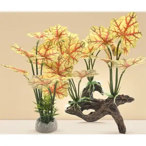 Soft Plastic Simulation Aquarium Plants Light Yellow Fake Grass Decoration Fish Tank Landscape Hideout for Betta Fish