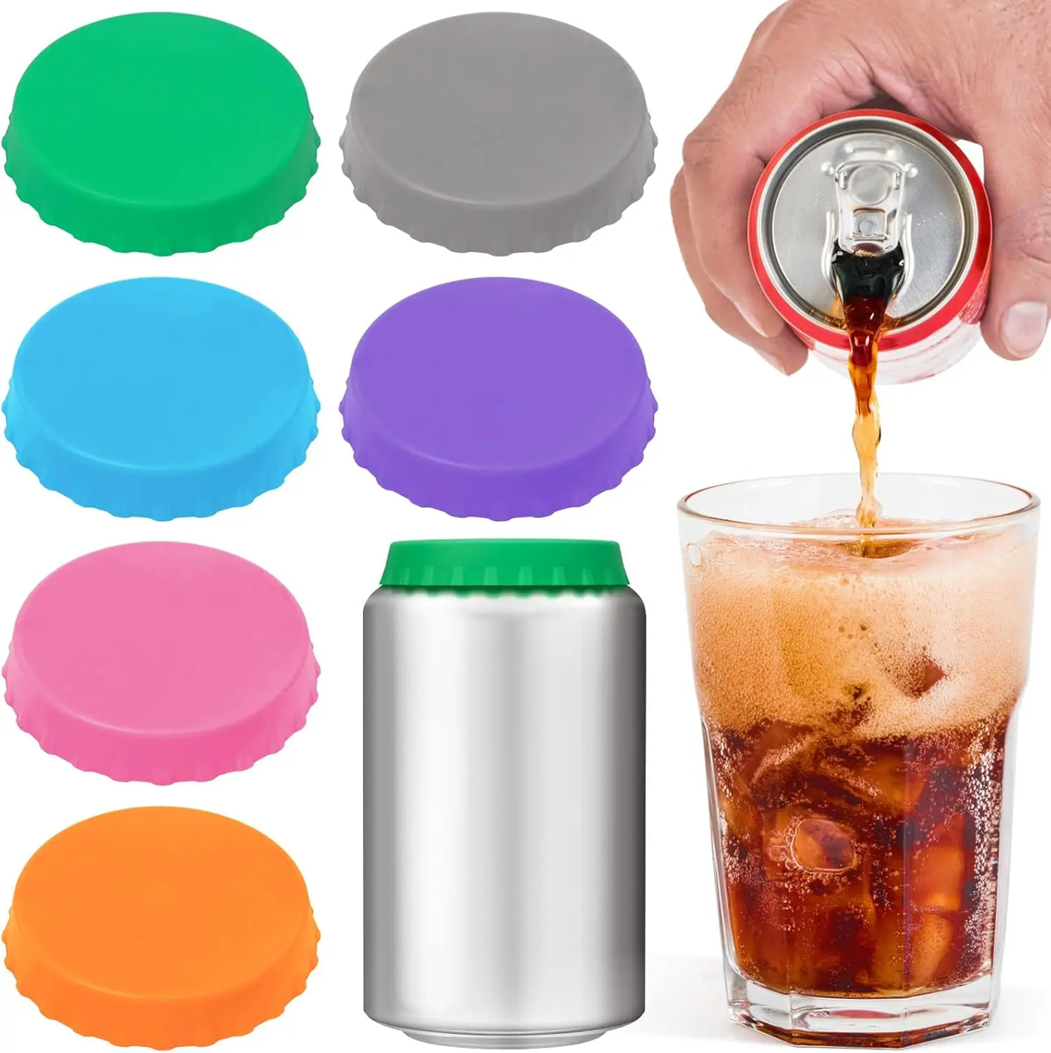 6-Pack BPA-Free Silicone Can Lids Set - Snug Fit Snap-On Food Covers, Durable Kitchen Utensil, Reusable Protectors for Standard Soda Cans, Protecting Soda Cans & Beverage Preservation with Versatile Use