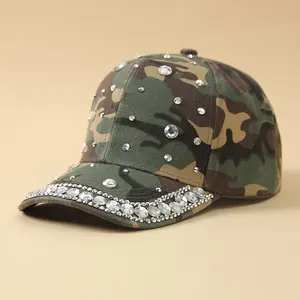 1pc Women's Camo Rhinestone Baseball Cap - Adjustable Lightweight Polyester Hat for Sports, Streetwear & Summer Fashion, Sparkling Camouflage Design with Elastic Fit, Summer Headwear |     Trendy Baseball Cap |     Polyester Cap