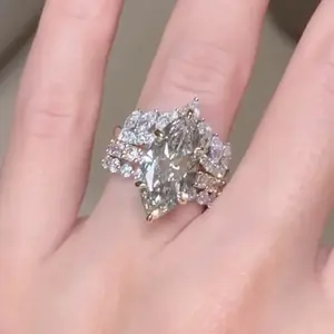 Effinny Jewelry 4.0ct Marquise Cut 3PC Wedding Ring Set, S925 Sterling Silver Bridal Ring, 5A Grade Cubic Zirconia Rings for Women