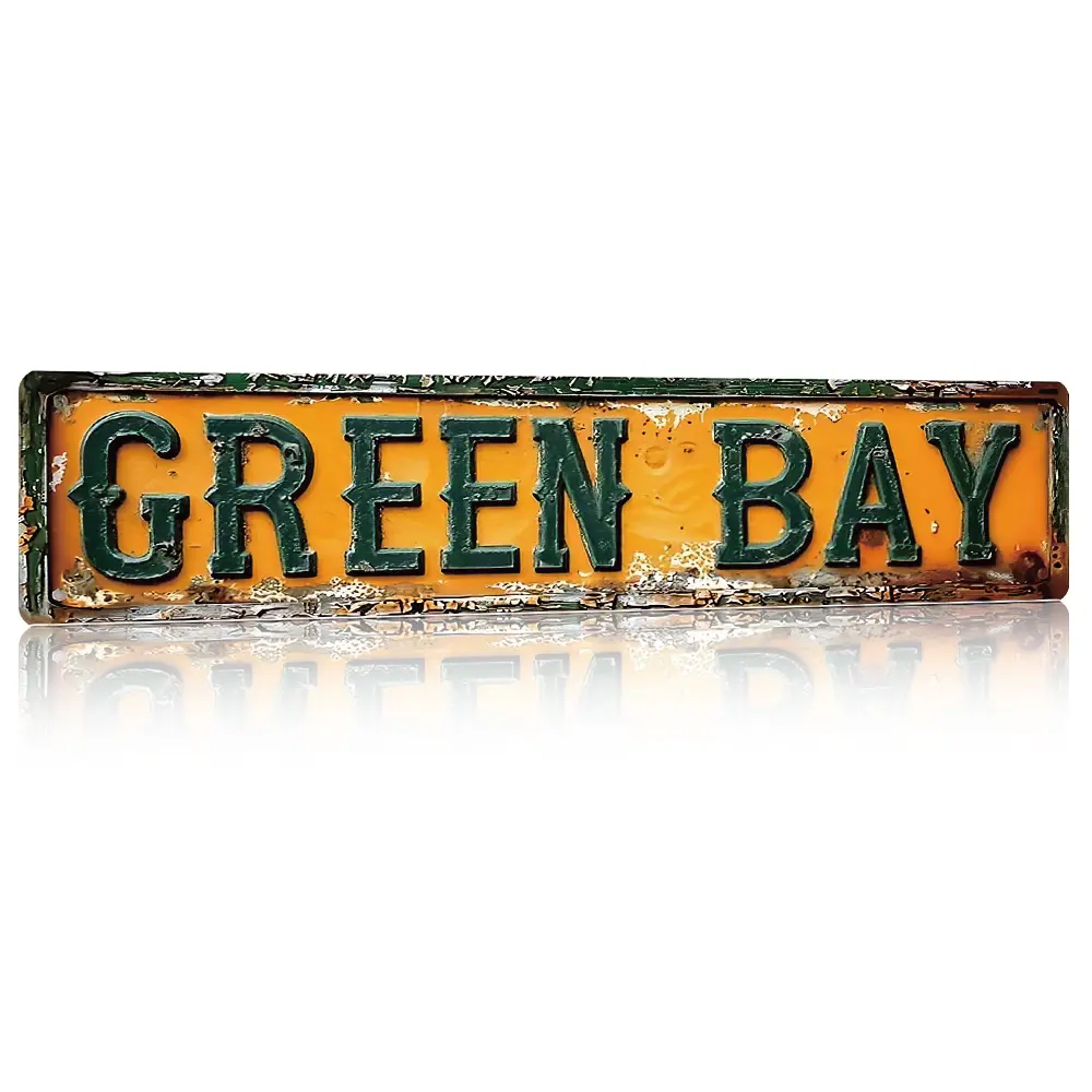 Vintage Rustic GREEN BAY Aluminum Street Sign - 4x16in Retro Football Fan Wall Decor 2D Flat for Man Cave, Garage & Home