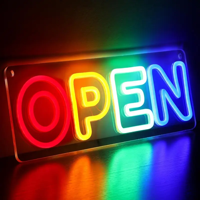 16in Super Bright LED Neon Open Sign - Plastic Plug-in Letter Decorative Neon Light, AC Power Supply LED Decoration Lamp for Shop Window/Storefront, Festive Home Decor