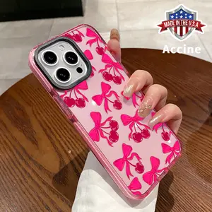 Phone case for iPhone 16 Pro Max 15 Plus 14 13 12 11 Cherry Bow Delight Non-Yellowing Silicone Transparent Drop Protective Cover