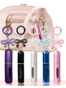 Reusable Aluminum Tube Perfume Bottle Keychain, Pure Color Bow Design, Travel Refillable 5ML Atomizer, Leak-Proof Portable Fragrance Dispenser, Decorative