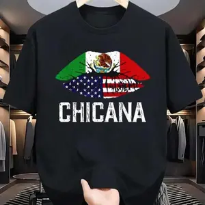 [100% Cotton] 100% Cotton Chicana-Shirt Women Girls Kids Half American Half Mexican T-Shirt, Graphic Tees Men,Summer Tops Casual Crew Neck Cotton T-Shirt Womenswear Birthday T-Shirt For Men And Women