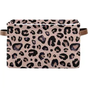 Large Basket Pink Black Leopard Foldable Box Organizer Bins with Handles for Bedroom Home Office