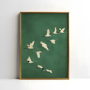 Cranes Wall Art - Gold Accents Japanese Print