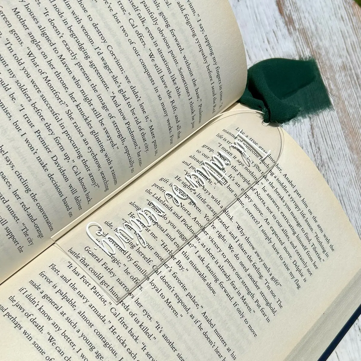Clear Acrylic Bookmarks with Custom "I’d Rather be Reading…" Design and Ribbon