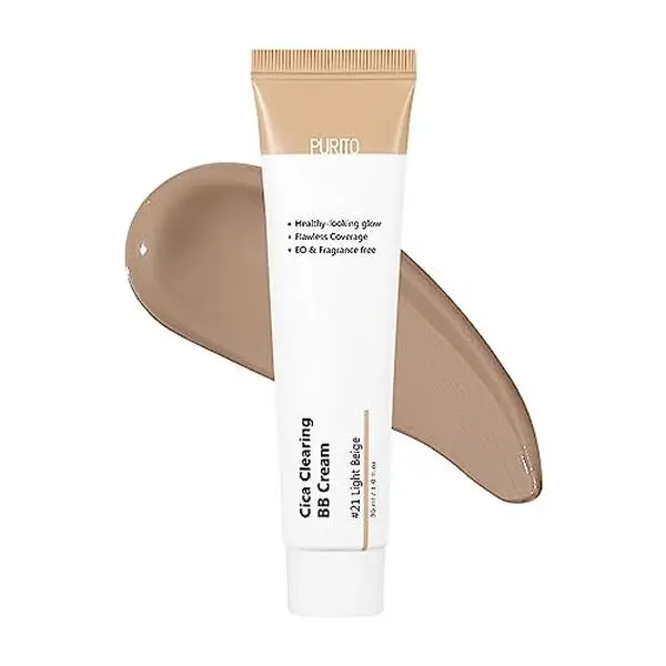 PURITO Cica Clearing BB Cream #21 Light Beige 1 fl.oz / 30ml, Vegan bb cream, tinted