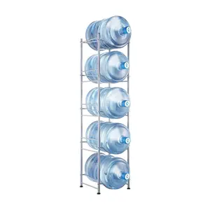 5 Tiers Water Jug Holder, 5 Gallon Water Bottle Holder, Single Row Water Bottle Rack for 5 Bottles, Heavy Duty Water Jug Rack for Kitchen, Office, Living Room, Silver