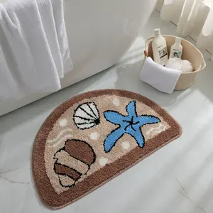 Seashell Bathroom Rugs and Mat Cute Beach Bath Mat for Cartoon Sea Bathroom Decor Aqua Blue Plush Non-Slip Absorbent Bathtub Rug Washable Toilet Decorations
