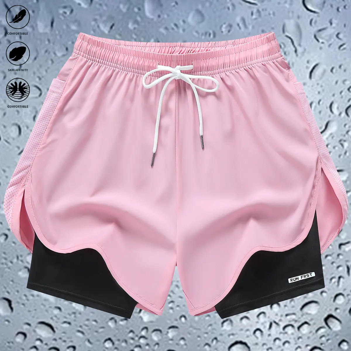 Fitted Cut Athletic Shorts for Women, Mint Green Quick-Dry and Breathable Polyester-Spandex Activewear with Drawstring and Mesh Pockets, Sportswear, Bottom, Running Shorts, Clothes, Elastic Waist Shorts For Women