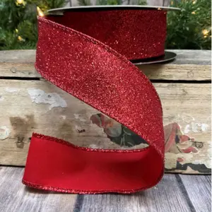 Red / Gold Wired Glitter Christmas Ribbon 1.5" x 15 yards Perfect for Bow Making & Gift Wrapping Festive Holiday Decor