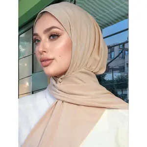 1Pc Women Muslim Sports Hijabs With Butn, Solid Color Stretchy & Convenient,Women Abaya Beige Casual