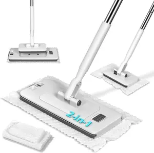 Disposable 2-in-1 Dust Mop with Mini Sweeper, 47" Long Handle, No-Touch Microfiber Mops for Multi Surface Floor Cleaning