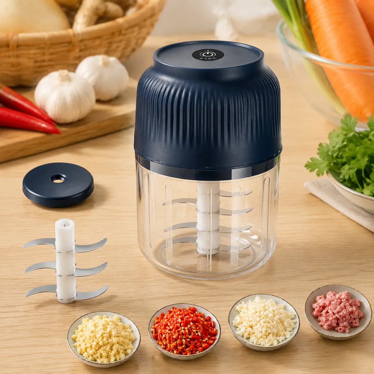 Upgraded 400ml Electric Food Chopper – 6-Blade USB Rechargeable Mini Food Processor – High-Speed Grinding for Garlic, Meat, Vegetables & Herbs – One-Touch Operation for Quick Meal Prep – Portable Kitchen Gadget for Home & Camping