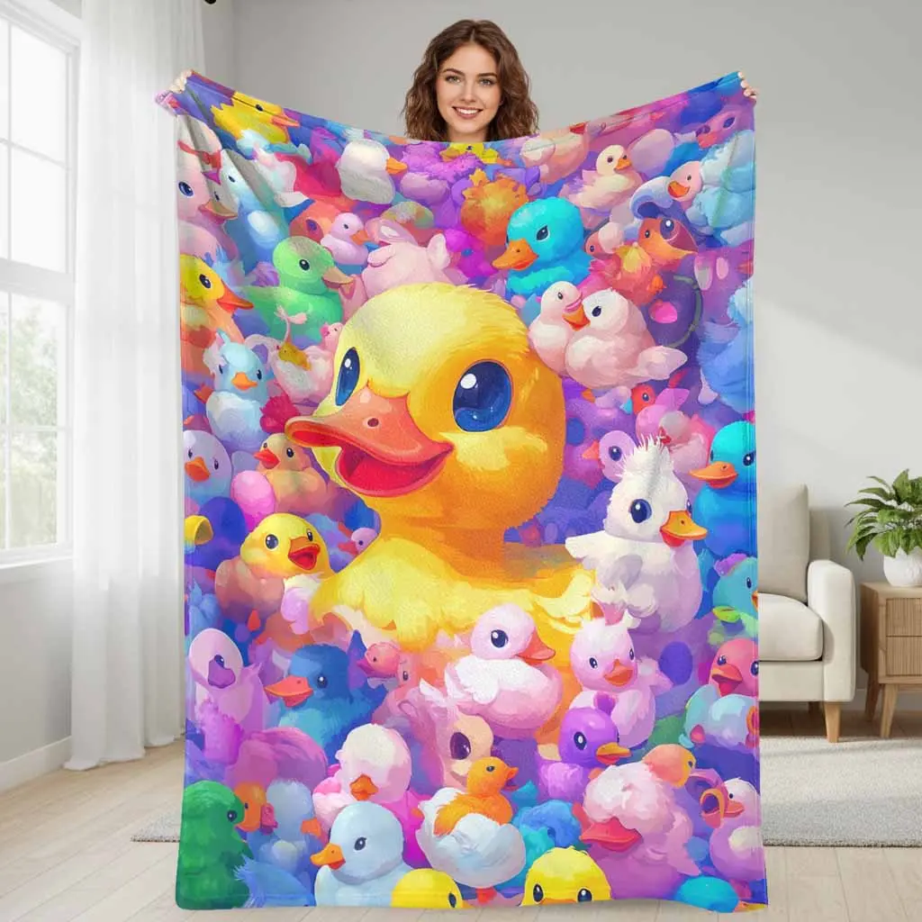 Adorable Cartoon Duckling Flannel Blanket - Fluffy, Ultra-Soft, Cozy Aesthetic, Anti-Pilling, Wrinkle-Resistant, Breathable, Lightweight, Ideal for Bed, Sofa, Warm Gift for Family, Valentine, Thanksgiving, Kawaii Decor