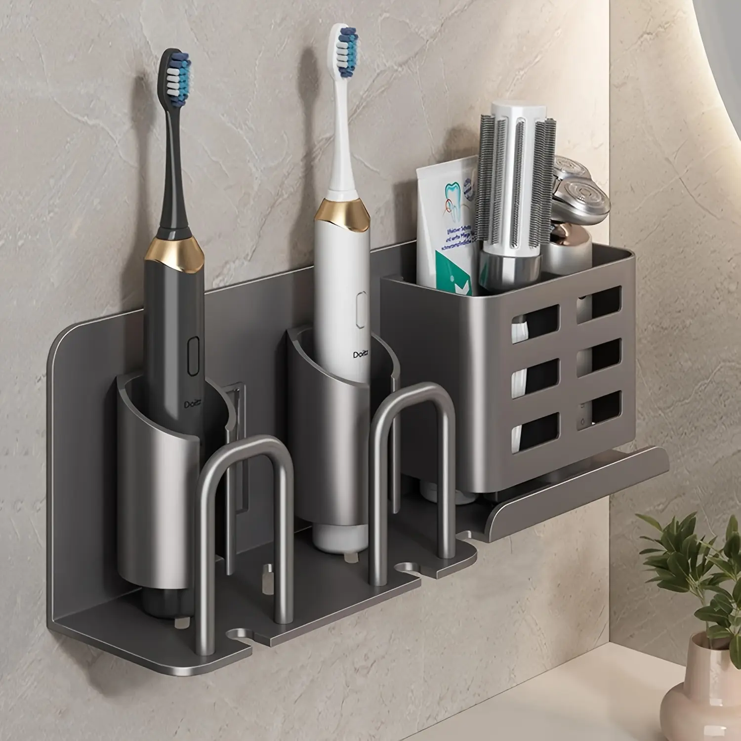 Wall Mountable Aluminum Electric Toothbrush Holder, Toothbrush Storage, Toothbrush and Toothpaste Holder, Razor Holder for Shower, No Cup, Use Without Electricity, for Bathrooms, Home Goods, Toothbrush Holder Organizers, Toothbrush Holders for Bathrooms
