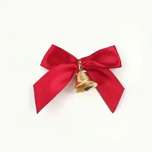 10 Pcs DIY Satin Ribbon Bow with Bell, Mini Christmas Holiday Decorations, New Year Party Gift Bag Accessories