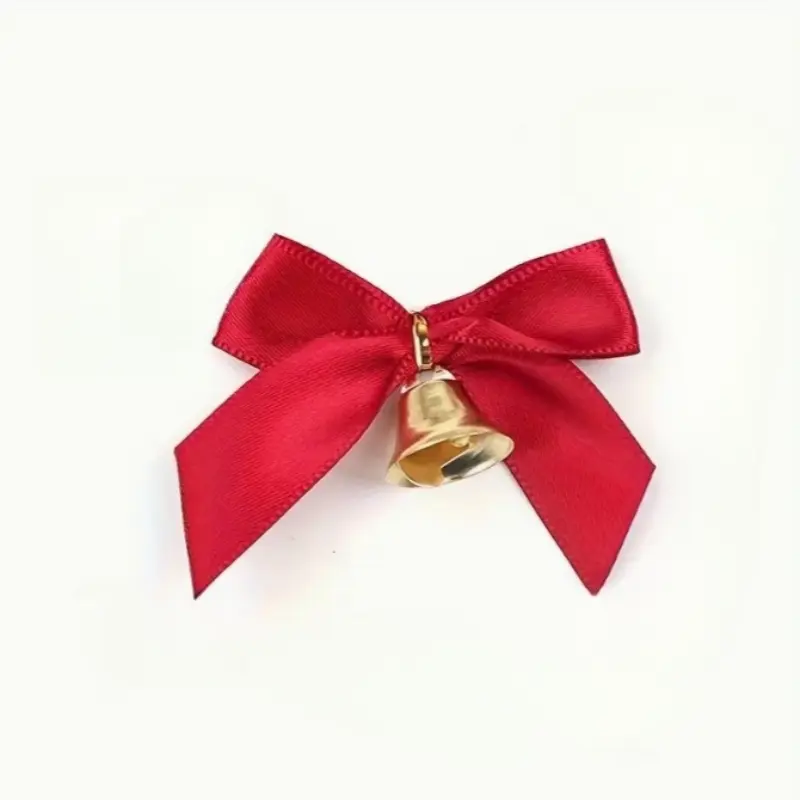 10 Pcs DIY Satin Ribbon Bow with Bell, Mini Christmas Holiday Decorations, New Year Party Gift Bag Accessories