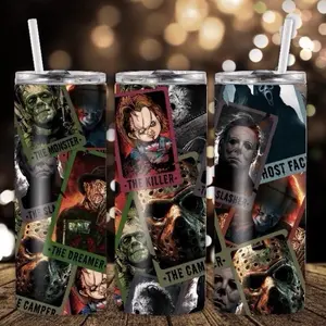 Horror Movie Tarot Cards Tumbler-20oz-Dual Insulated-Gift for him-Gift for Her-Gift for Them Drinkware Flasks Stainless Scary