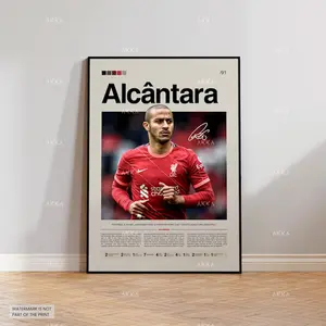 Thiago Alcantara Poster, FC Liverpool Wall Art, Framed Premier League Soccer Print Décor