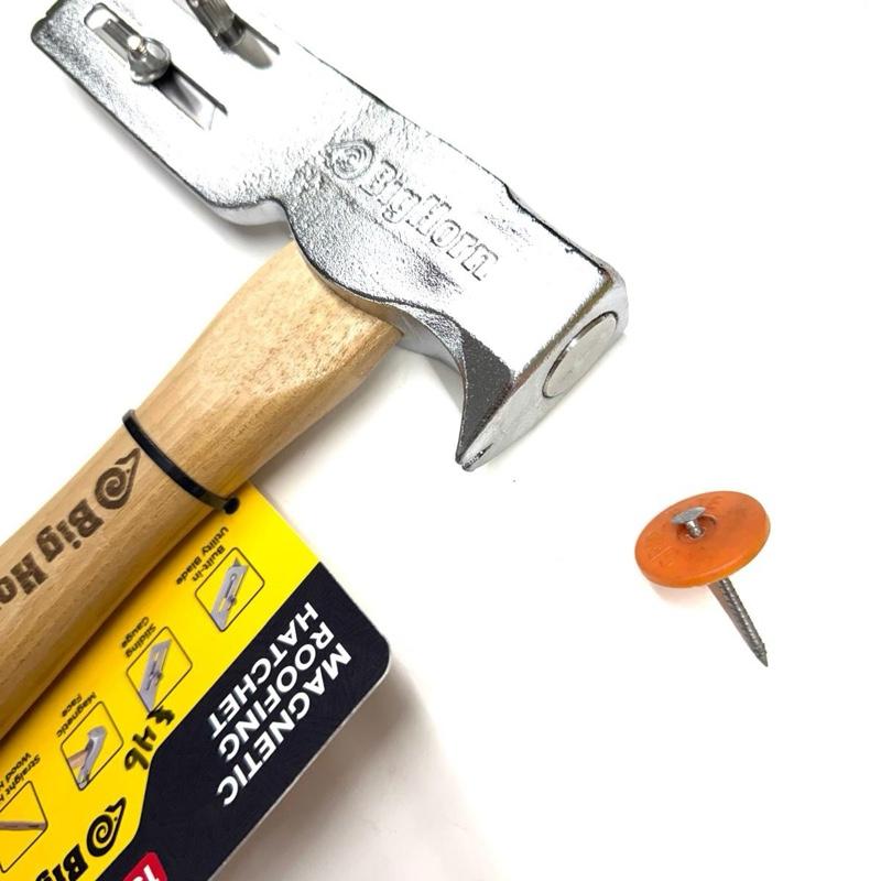 BigHorn 17oz Magnetic Roofing Hatchet with Wooden Handle for Efficient Nailing and Roofing Tasks