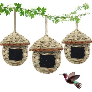 3 Pack Hummingbird House, Hand Woven Bird Nest for Outdoors , Small Grass Bird Houses for Outside,  Fiber Bird Hut Roosting Pocket for Finch Canary Chickadee