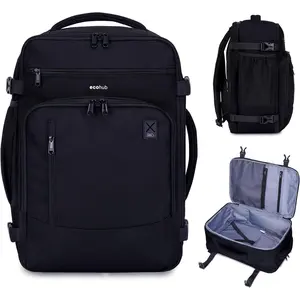 17" Small Travel Backpack, United Airlines Personal Item Bag 17x10x9 with 16 Pockets, Water Resistant Rucksacks Fit 15.6" Laptop, AirTag Pocket, Lightweight Casual Daypack, 25L, Black
