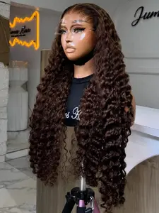 Glueless Soft 180Density Dark Brown 24inch Long Kinky Curly Lace Front Wig For Women Heat Resistant Synthetic Preplucked Daily