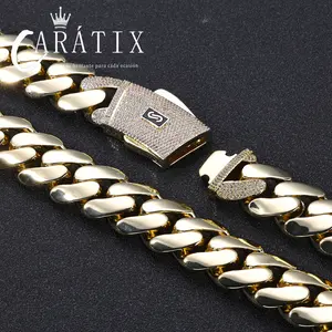 CARÁTIX - 20mm Zircon Iced Buckle with Logo Brass Cuban Necklace Hip Hop Round Mill Encrypted Cuban Chain #Springtok