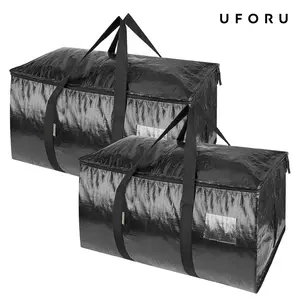 UFORU 2/6-Pack Large Heavy Duty Moving Bags, 85L PE Woven Storage Totes with Full-Open Zipper, Label Window and Reinforced Handles, Foldable Bedding Organizer for Clothes, Moving, Dorm and Travel#SummerWins#DFYD