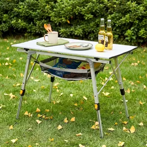 Camping Table Portable Foldable with Adjustable Legs, Aluminum Roll Up Table with Large Mesh Storage Layer & Carrying Bag, Lightweight Outdoor Picnic Table for Camping, Beach, BBQ, Backyard