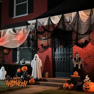 6 Piece Halloween Horror Cloth Decor Set, Indoor Outdoor Hanging Curtains, 72x30 Inches, Multi-Color, Party Supplies, Ghost House Decoration