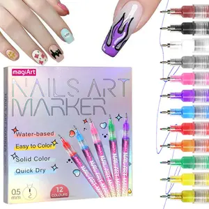12 Color Nail Doodle Pen for DIY Nail Art Quick Drying Acrylic Painting and 3D Dot Embroidery Mma Acrylic Nail,On Nails Quick Drying Dot Stitching Nail Art Pen for Home and Salon DIY, Nail Care Cutics Manicure Polish Cosmetic Nail Art Tools