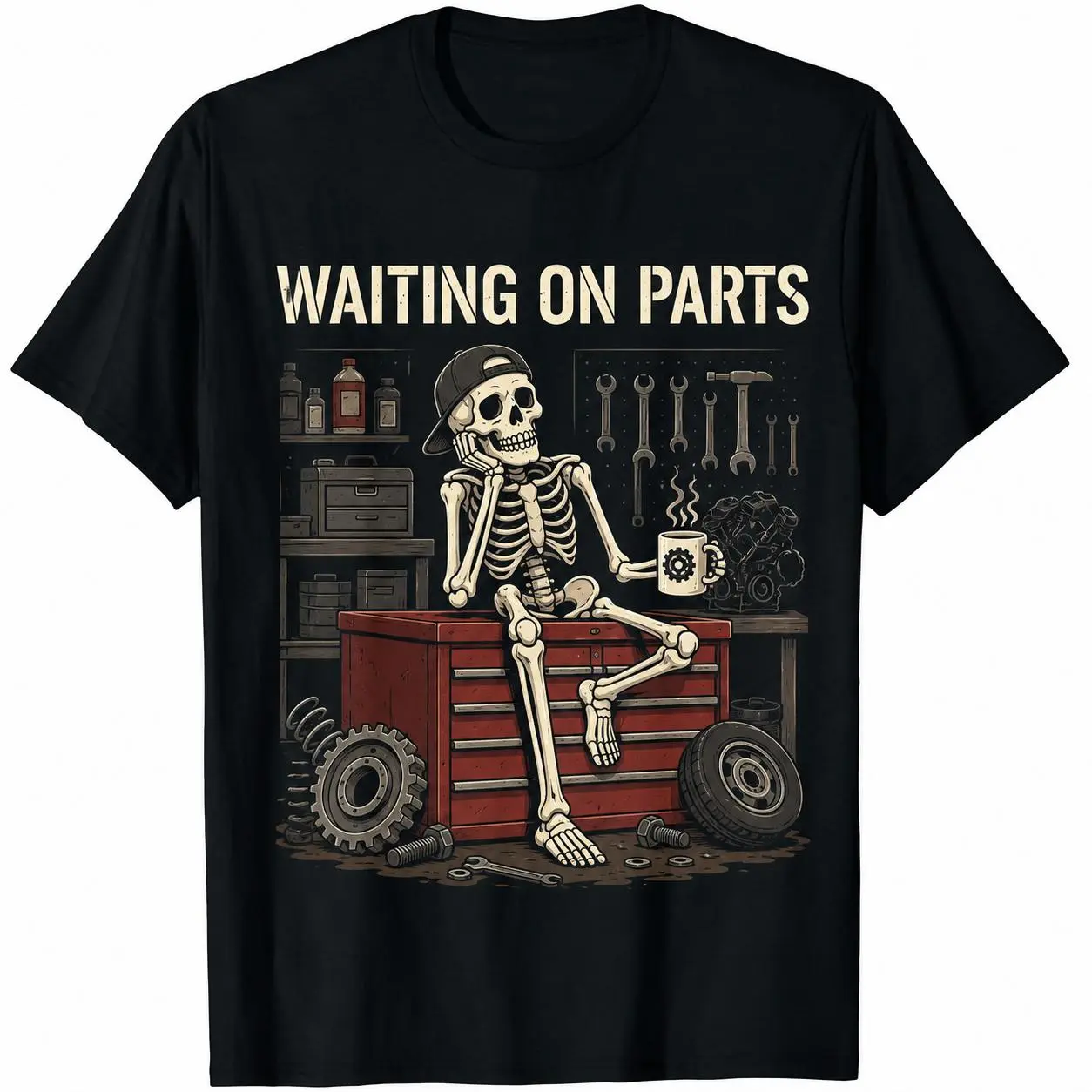 Funny Skeleton Mechanic Short-Sleeve Casual T-Shirt - Auto Technician Apparel for Men, Funny Automotive Gift