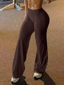 Womens High Waisted Flared Yoga Pants Stretch Slim Fit Workout Leggings Bootcut Gym Pants Soft Sculpting Activewear Casual Lounge Streetwear Coffee Brown Training Fitness Everyday Wear Athleisure Bottoms