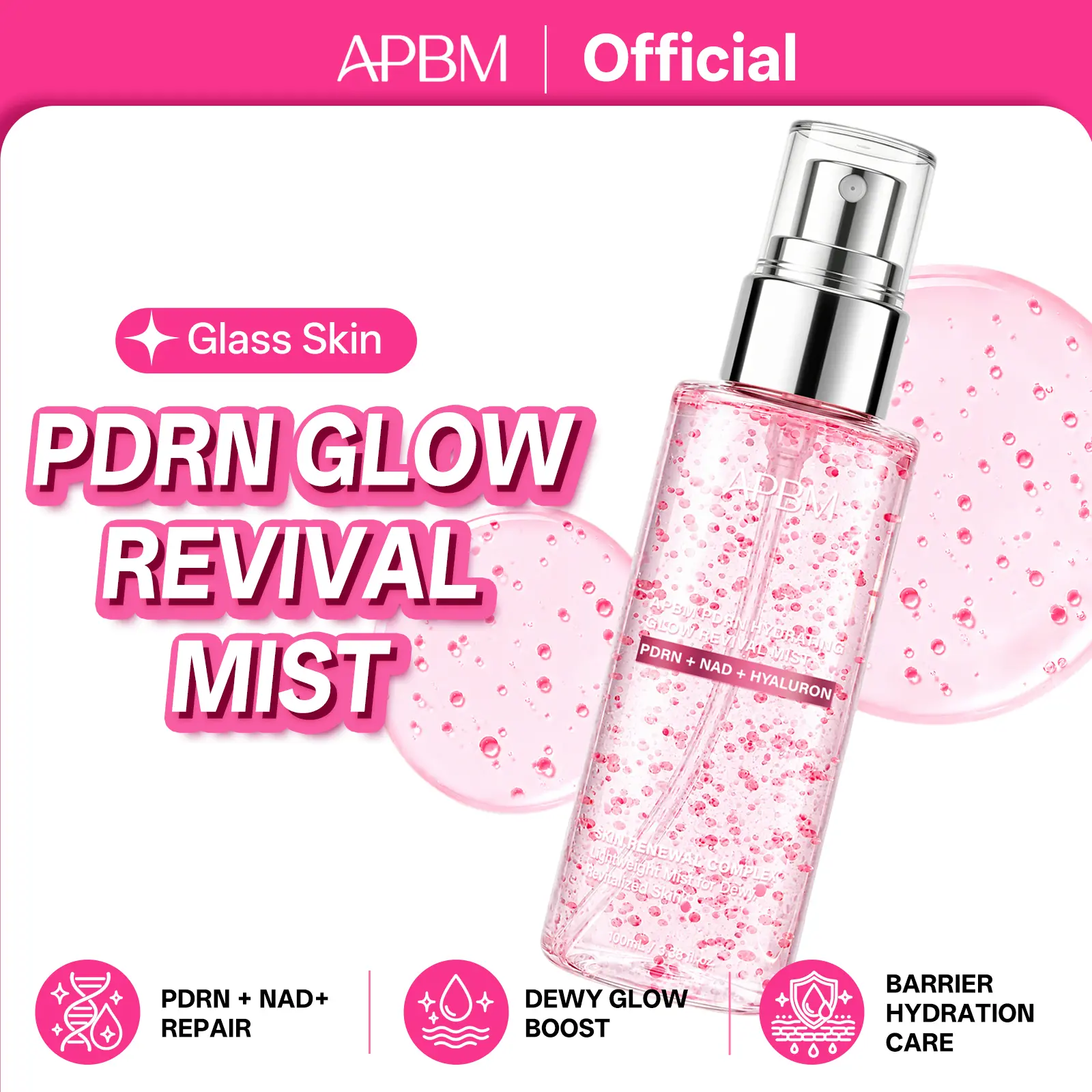 APBM PDRN + NAD Serum Mist - Hydrating Soothing Facial Spray with Hyaluronic Acid, Ceramides, Panthenol, Squalane, Lightweight Ultra-Fine Mist for Glow Up, Glass Skin Routine, Barrier Repair, Daily Moisture, Non-Greasy, 3.38 fl oz (100ml)