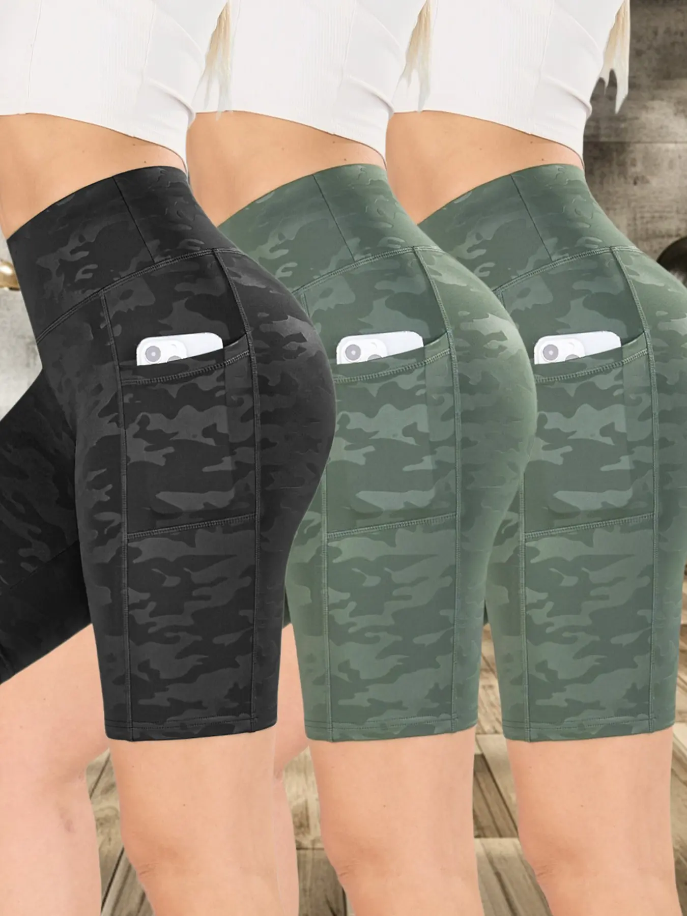 Women's Camo Print Gym Shorts, Breathable Comfortable Skinny Shorts, Side Pockets Shorts, Ladies Sportswear for Indoor Outdoor Wear, Stretch Shorts, Bottoms Women's Camo Print Gym Shorts, Breathable Comfortable Skinny Shorts, Side Pockets Shorts, Ladies Sportswear for Indoor Outdoor Wear, Stretch Shorts, Bottoms