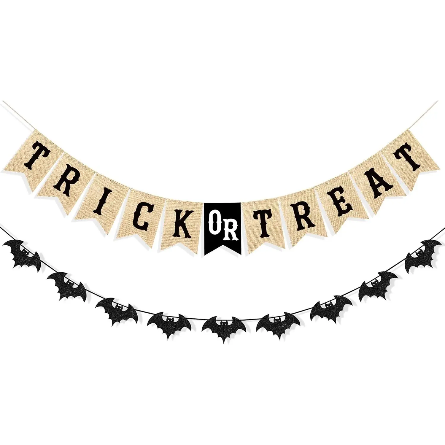 Trick or Treat Banner Garland Halloween Decorations for Mantel | Burlap Halloween Banner, Glitter Bat Garland Bunting, Home Wall Decor Halloween Party Supplies