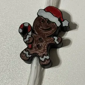3D Printed Gingerbread man Straw Topper - Gingerbread man holding a candy cane Design for Decorative Use