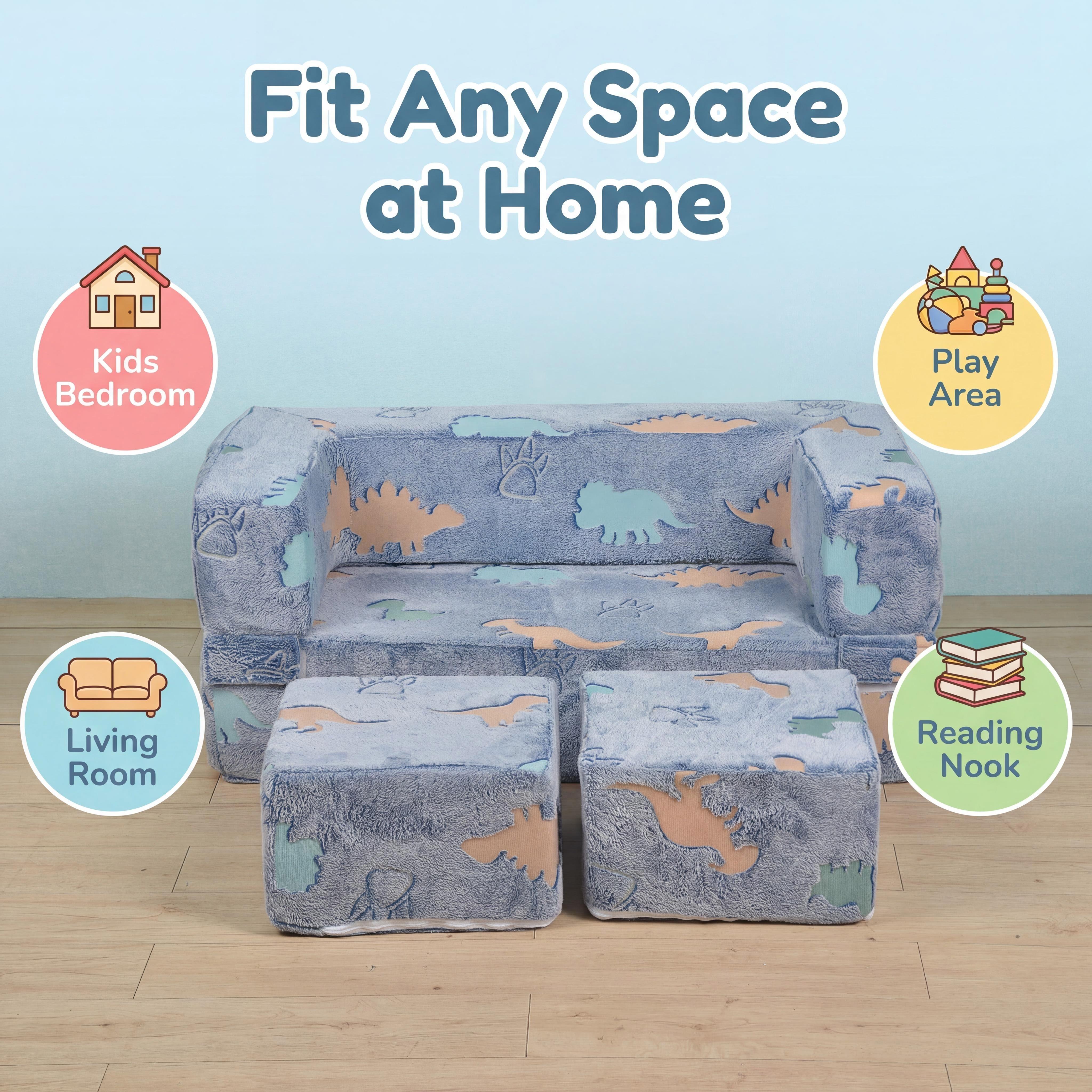Blue dinosaur, a child-friendly sofa for babies, a large folding sofa bed, easy to assemble and clean, suitable for living rooms and bedrooms. It can be transformed into a bed, making it a perfect  birthday gift for both girls and boys