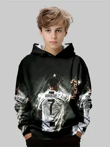 Boys Cr7 Inspired Football Hoodie, Graphic Hoodies, Size 7, Outdoor Play & Casual Wear, Perfect for Young Soccer Fans