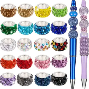 120 count Large Hole Rhinestone European Spacer Beads for Pens  Making Bulk 11mm  Charm Beads for Pen  Making Supplies DIY Crafts Bracelet Beadable Items(Multicolor)