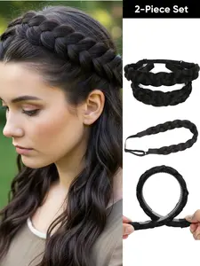 14Inch Elegant Braided Headband Set For Women Features A Braided Headband With Teeth And A Matching Elastic Braided Hair Tie Available In A Variety Of Including Gray Black Gold Brown More 2-Piece Non-Slip Hair Accessory Set Deal For Daily Wear