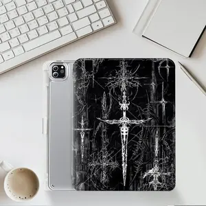 Black Gothic Cross Sword Pattern iPad protective case, Tablet protective cover, Tablet casing, acrylic Y folding stand suitable for all models of iPad including 7.9/10.2/10.9/11/12.9 inch, featuring all-round protection against scratches and impacts