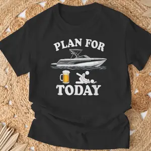 Funny Pontoon Boat Adult Joke Plan For Today Beer Drinking T-Shirt Men T-Shirt, Made in USA